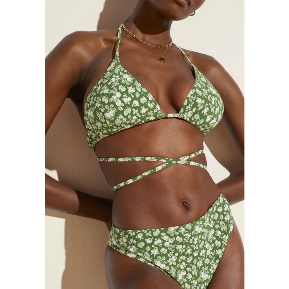 & Other Stories 3-Piece Floral Bikini Set Triangle Top 4, Bottoms 6 & Sarong M/L